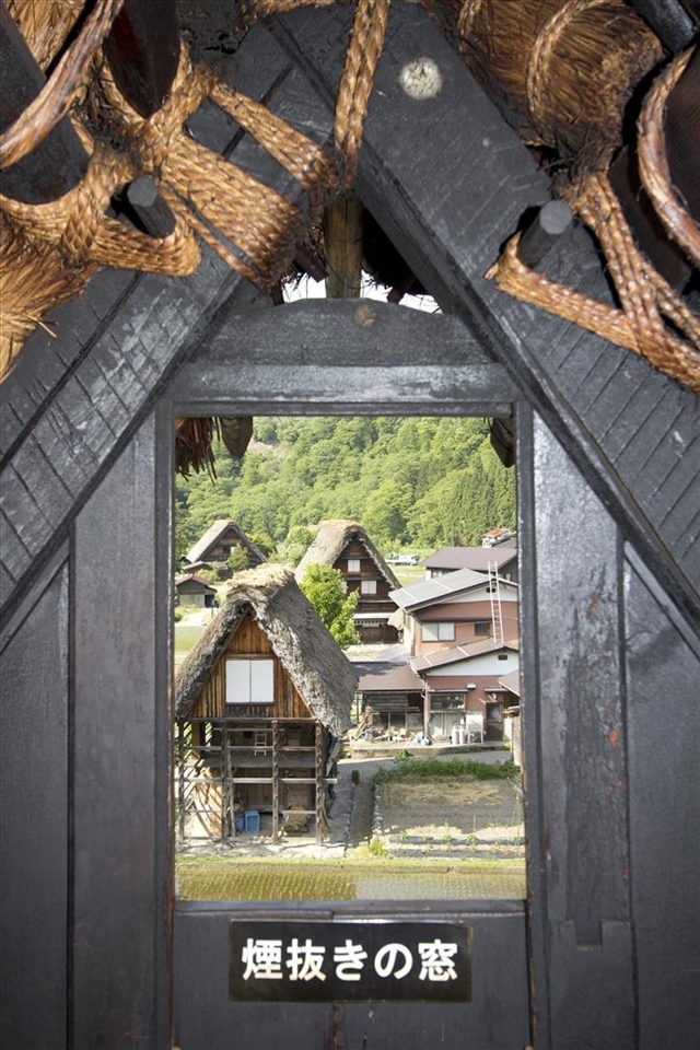 The view from inside of one of the thatched houses