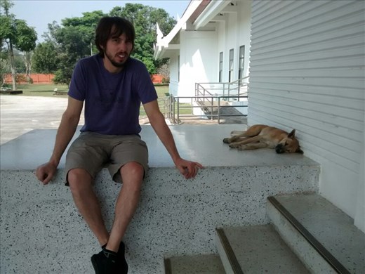 Joe with doggie outside museum