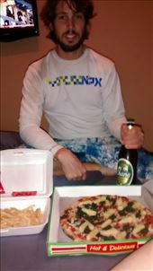 Joe disappears and comes back with pizza and french fries in Chiang Mai - what a great traveling companion I have :): by veganliesa, Views[192]