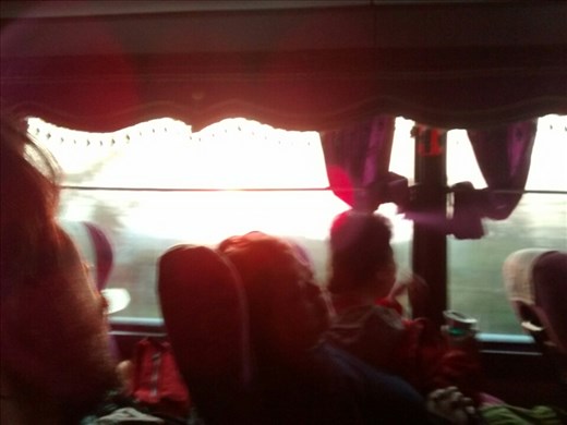 Sun setting in the Lao mountains during the bus ride