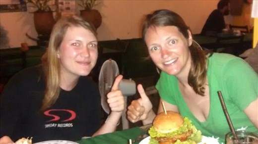 Ann and I with our veg burgers in VV (her 20th birthday meal!)