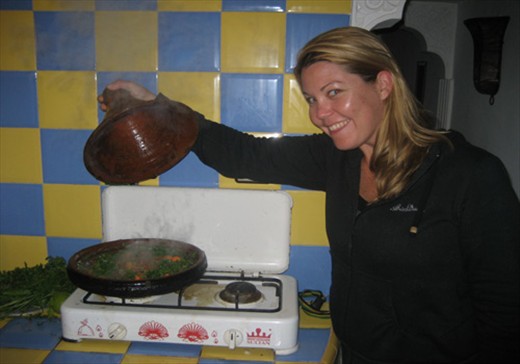 In Moroccan kitchen cooking a traditional tagine a few years ago