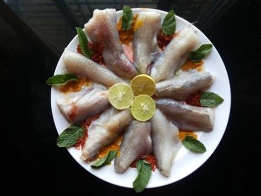 Uncooked Bombay Duck, ready to be marinated