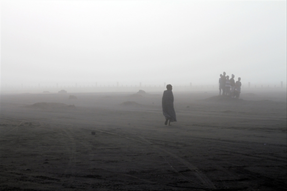 atmosphere in the morning under a foot of Bromo, in thick fog blanket