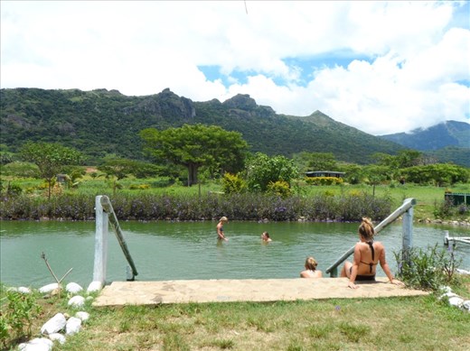 Washing off in the hot spring