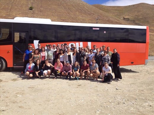 The whole Stray bus gang at the 45th parallel 