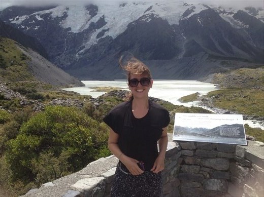 Me trying to hold onto my top at Mount Cook