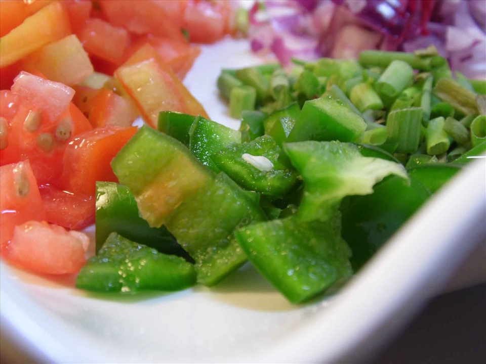 minced garlic, onions, bell pepper and tomatoes