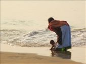 Woman on Watch: Baby and the Bay of Bengal, at Puri Sea Beach, Orissa, India.: by wanderwonder, Views[441]
