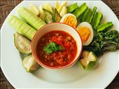 Ready to serve tomato chili dipping with assorted seasonal vegetables.: by wanweena_t, Views[253]