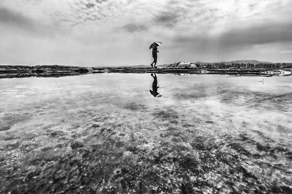 Salt bed where salty water were drying to extract the salt from the sea water.