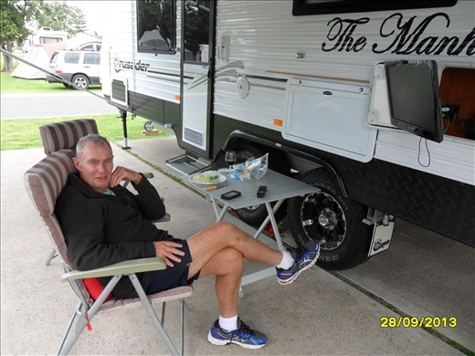 Kevin watching TV outside