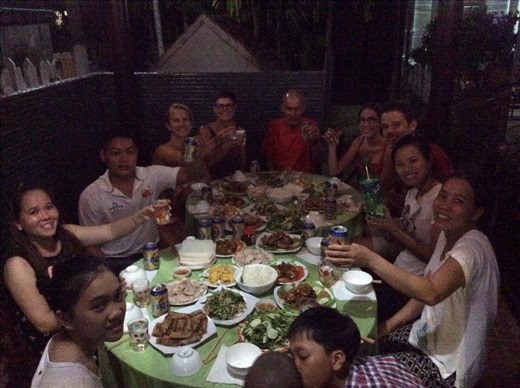 Family dinner at HomeStay with owner and other guests. 