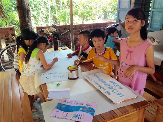 Kids with the signs they made. 