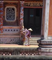 Lady drying her rice in front of the local temple. : by wendyandkevin, Views[253]