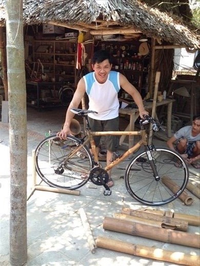 Tan Vo with Kevin's bamboo bike