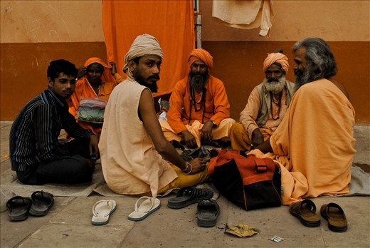 Walking back home, a group of sadhus at the streets of Delhi