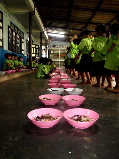 This was the school where i worked and this moment was their lunch time.