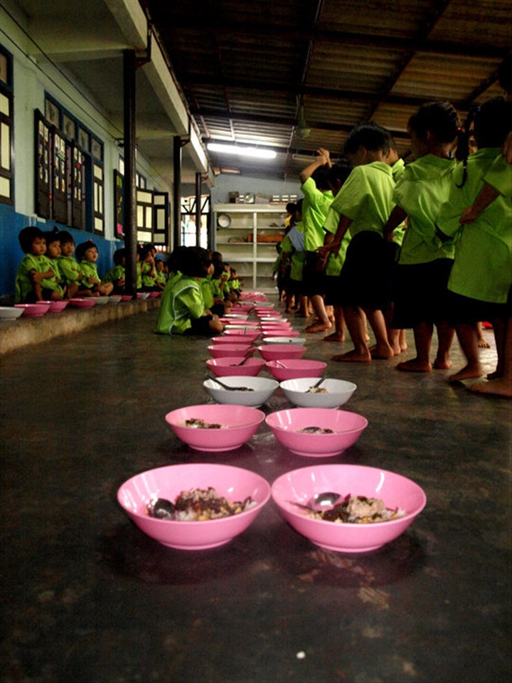 This was the school where i worked and this moment was their lunch time.