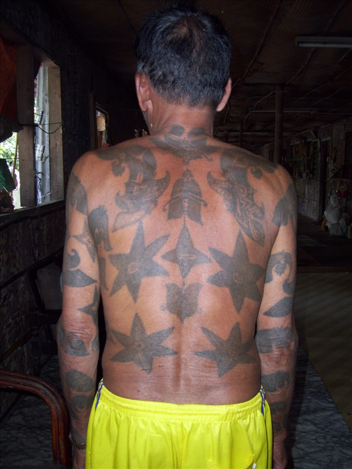A tatto for a killed-man. Head-hunters style. (Iban Longhouse, Sarawak)