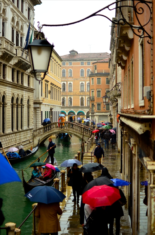 Venice is one of Europe's biggest tourist destinations. A brief walk and several bridges later and you may literally pass thousands of people. Rain, hail or shine, the tourists worm their way into every corner of the city. If you finally get sick of bumping shoulders, or become hopelessly lost, you can always jump in a Gondola.