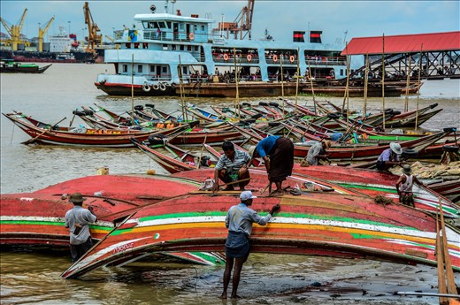 Fishing boat repairs in the Yangon river