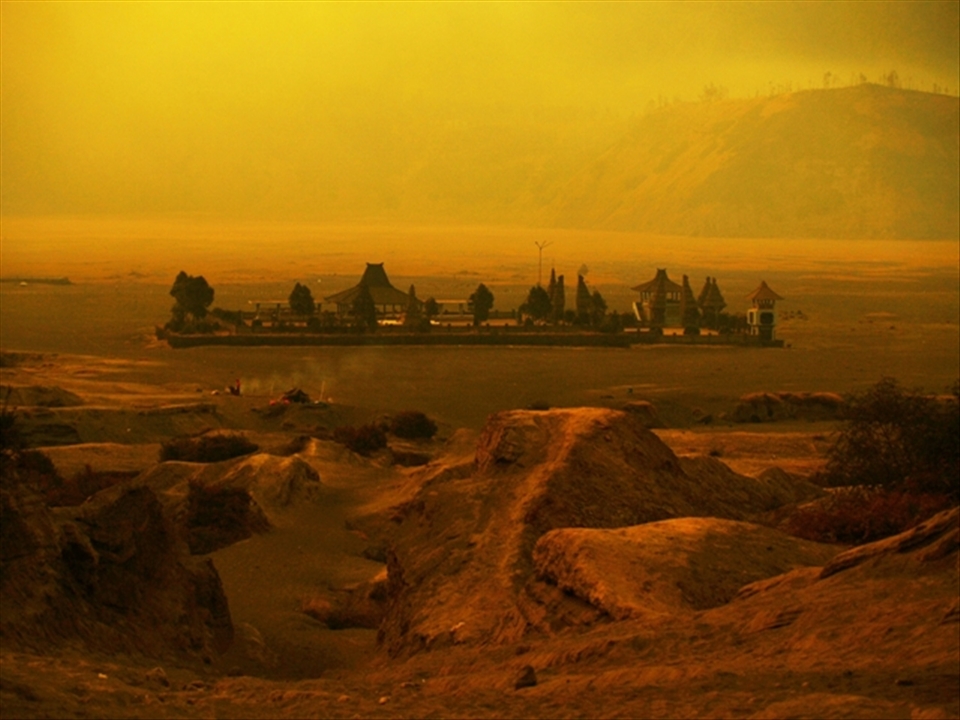 a Hindu's temple in the middle of Bromo Mountain's sea sand