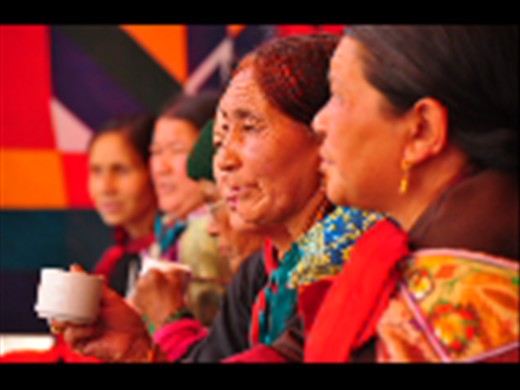 Tibetan refugee women drinking tea