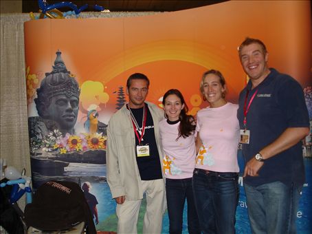 Graham, Nick and two lucky girls who scored some of our funky new t-shirts!