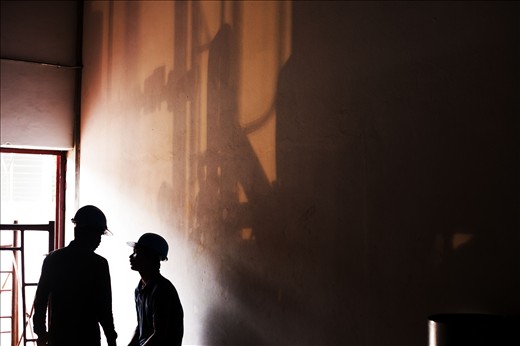 Workers in the pump room taking a little bit rest.