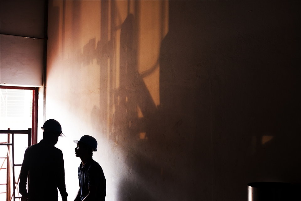 Workers in the pump room taking a little bit rest.