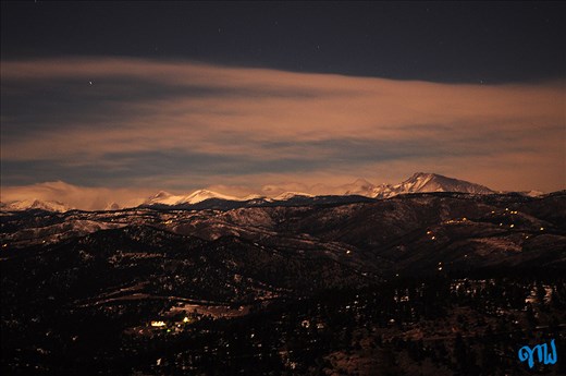 The Front Range illuminated by a full moon. Boulder, CO