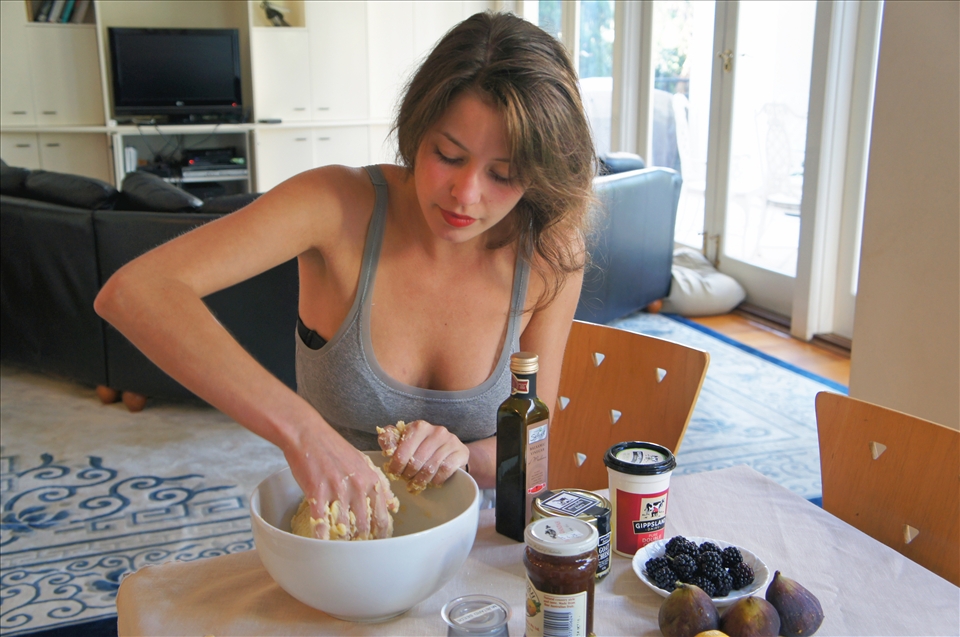 Me, recreating the farmhouse tart at home in Melbourne.