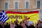 Greeks gesturing against the Greek Parliament alongside with Spanish protesters.: by yannisp, Views[452]