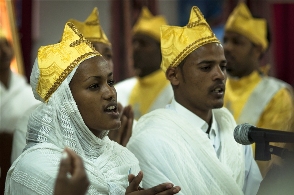actors in costumes, christian Ethiopian Community during annual holiday