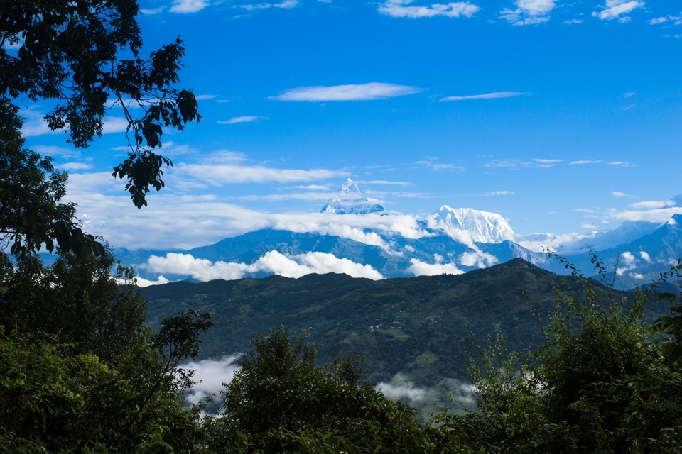 Machhapuchhre (Fishtail) mountain, one of the highest peaks in Pokhara, Nepal
