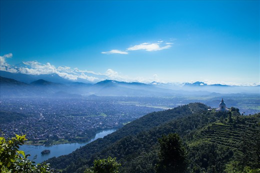 Pokhara city and world peace stupa with the annapurna ranges Sarangkot