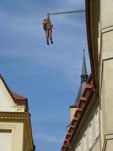 The hanging man has undoubtedly the most unique viewpoint in all of Prague.