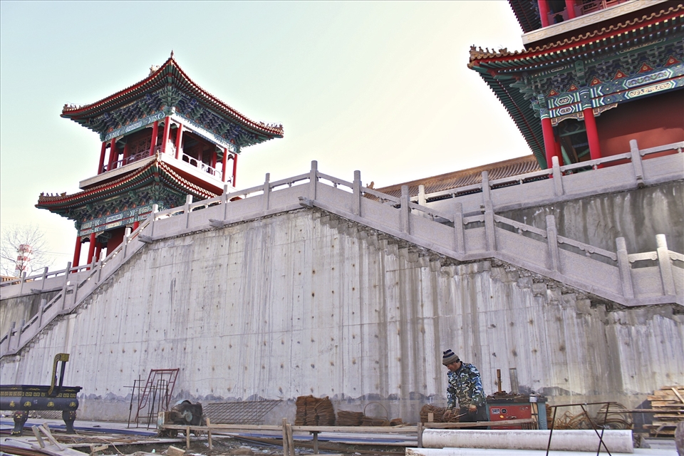 The skeletal rawness of Yugu’an Temple’s construction site in Qingdao, China is captivating.