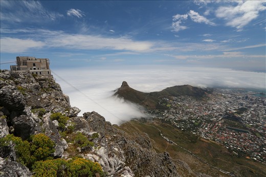 View of Cape Town, the Lions Head and Signal Hill from Table Mountain.