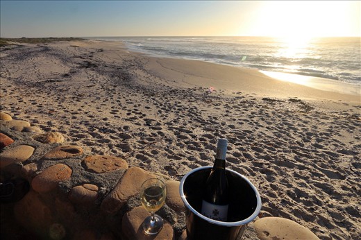 Settling down in Muisbosskerm restaraunt for the evening with some chilled Sir Lambert. Lamberts Bay.