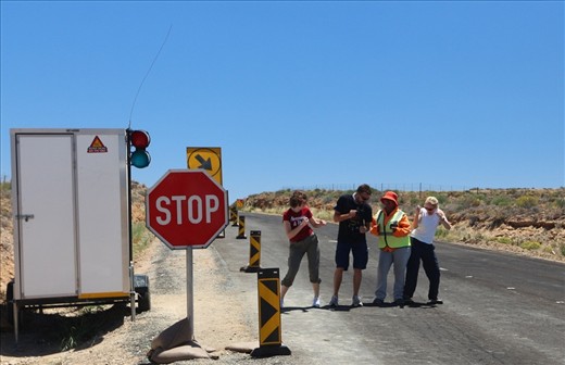 Bringing a smile and a dance to a lady working at the stop sign. 