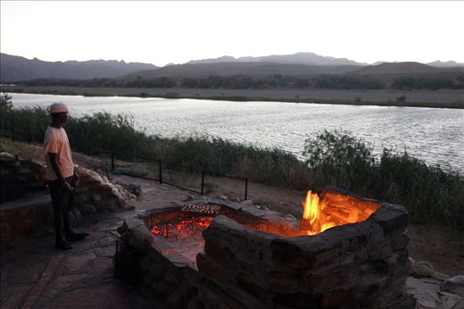Cooking on the braai by the Orange River, Norotshama.