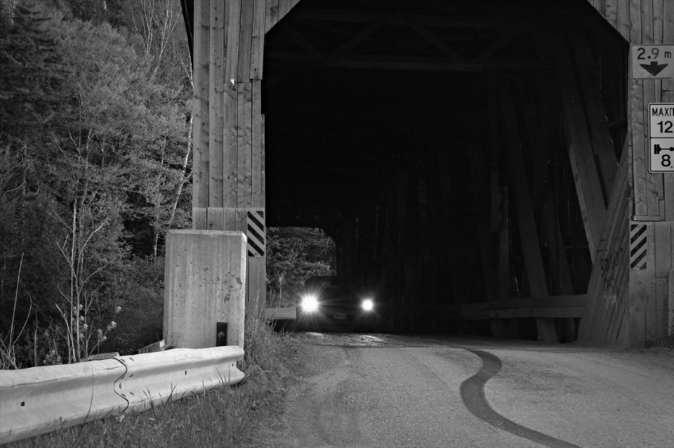 To cross a big stream out in the middle of the country  just outside of Hampton, New Brunswick, you must take numerous covered bridges. It's so relaxing out there, no a bit of traffic to stress you out. Just the roads and the views.