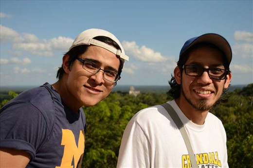 at the highest temple of tikal park, temple IV with my best friends