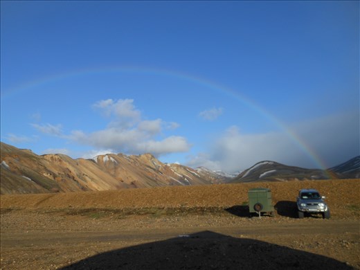Somewhere under the rainbow. The basic camp in Landmanalaugar.