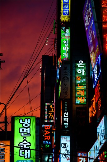 The streets of Korea are always aglow in the colors of neon lights. 