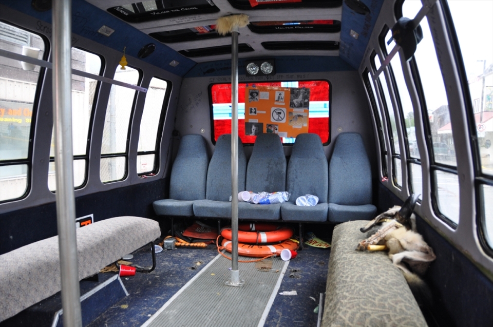 Spills, pillaged life rings, disposable cups, and misplaced viking wear litter the Viking-mobile - a vehicle resuscitated annually in lieu of a ship.