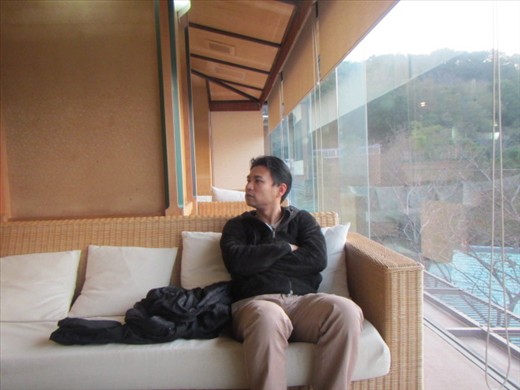 Checking in at our hot spring inn in Ise