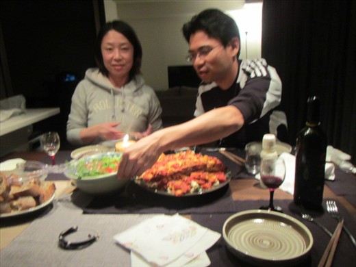 Stove top lasanga with Ryo and Narumi - last supper in Japan